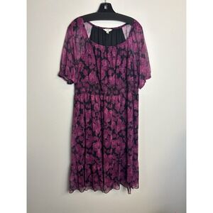 terra sky Midi Dress Plus Size 1x Floral Bee Fabric Elastic Waist Stretch